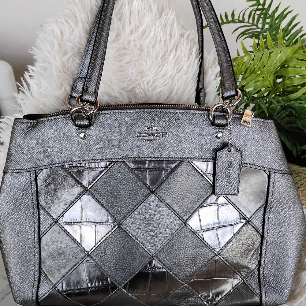 Coach Silver and Gray Patchwork Shoulder Bag - image 1